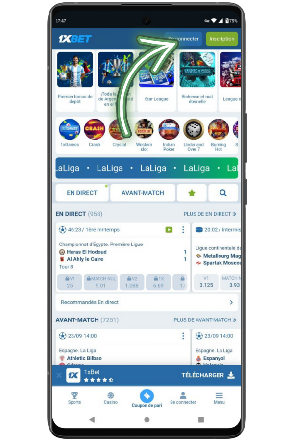 Connectez-vous à votre compte 1xBet